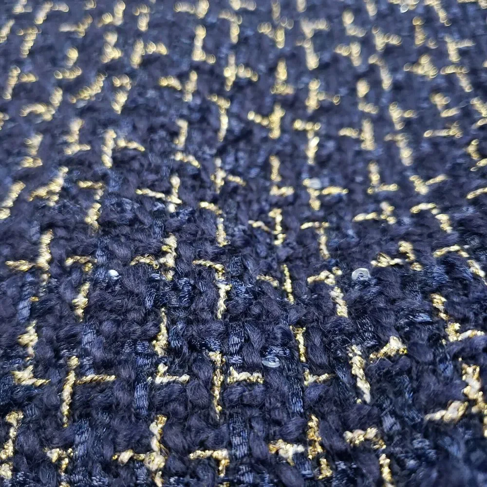Sail to‎ Sable Tweed Coat Womens Size Large Long Blue Gold Button Front Sequence